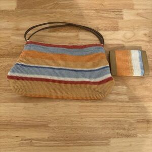 Vintage The Sak Woven Knit Double Strap Purse. Color: Multi Stripe & wallet